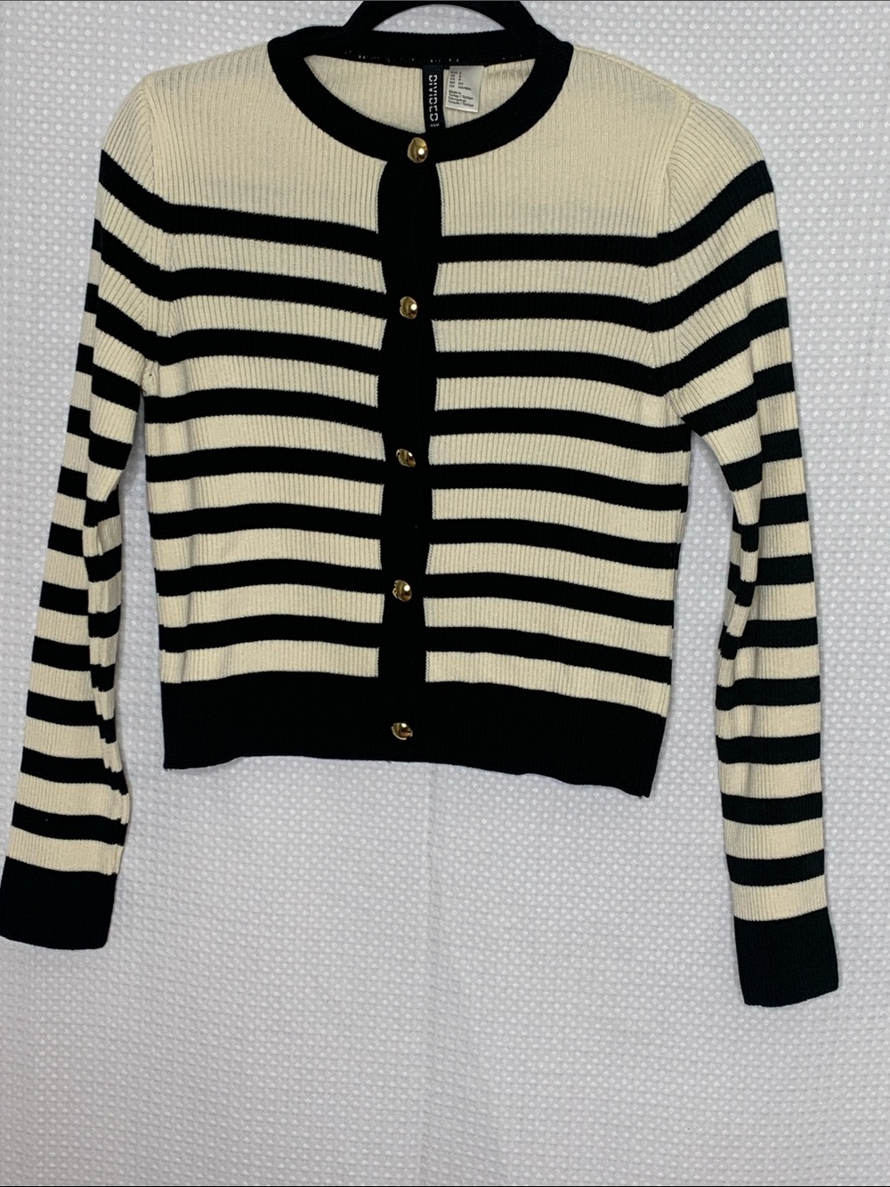 H&M Cream and Black ribbed striped button front cardigan small - Picture 2 of 9